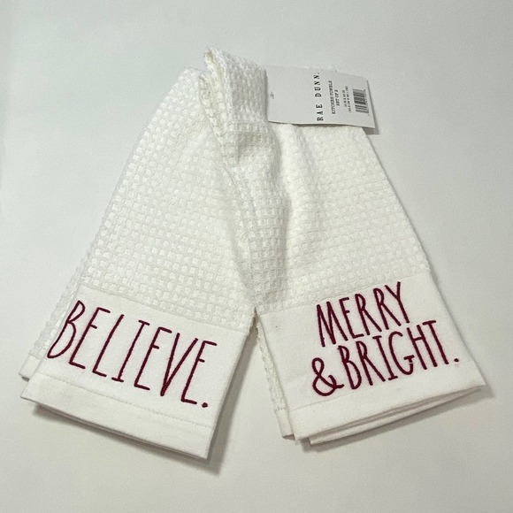 Rae Dunn MERRY & BRIGHT BELIEVE Holiday Kitchen Towel Set - Picture 1 of 5